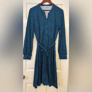 BODEN floral print black and blue long sleeve button up dress Size 12R